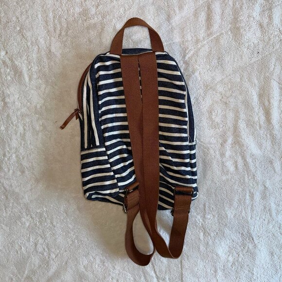 American Eagle Striped Backpack Navy White Brown Lace - Picture 3 of 10